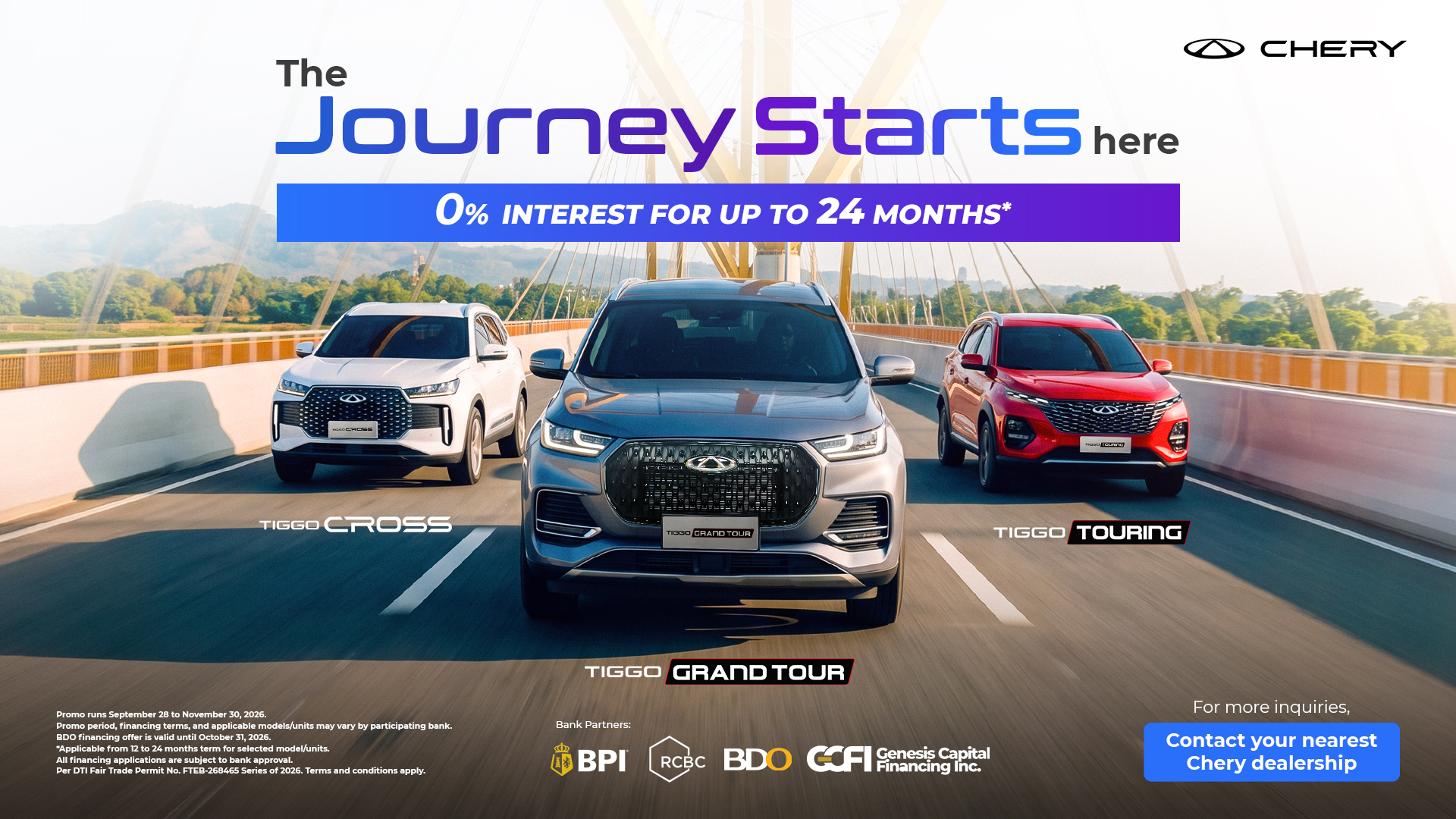 Chery Zero Interest Promo for Select Chery Tiggo Models